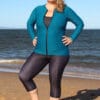 Plus Size Zip Front Rashie Long Sleeve Womens Sun Safe Swimwear