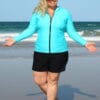 plus size womens long sleeve blue zip up swim shirts