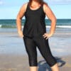 womens plus size three quarter 34 length swim leggings tights black
