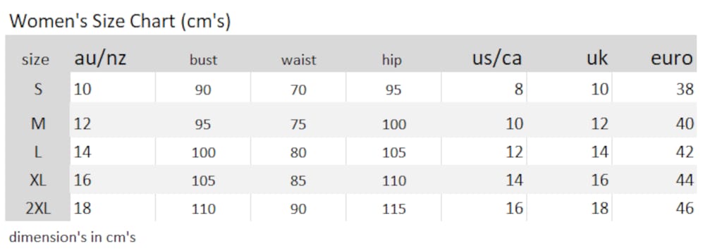 ocean road swimwear new size chart 10 to 18