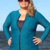 TN-Plus-Size-Zip-Front-Rashie-Long-Sleeve-Womens-Sun-Safe-Swimwear Blue Turquoise teal