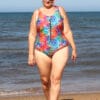plus size curvy ladies zip front swimwear mature womens swimwear