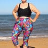 Plus Size Three Quarter Length Swim leggings floral design swimwear