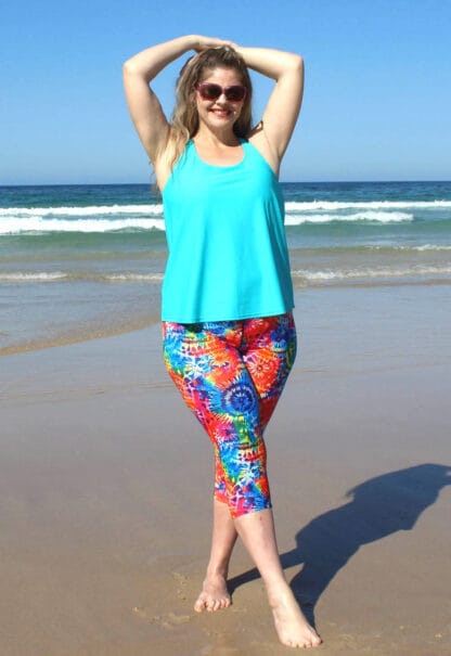 plus size swim leggings pants three quarter length multi coloured