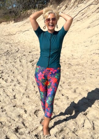 Colourful Print Three Quarter Length High Waist Swim Leggings For Women