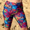 High Waist Knee Length Swim Leggings Colourful Pattern