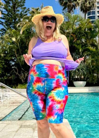 plus size colourful big belly cover swim shorts for women