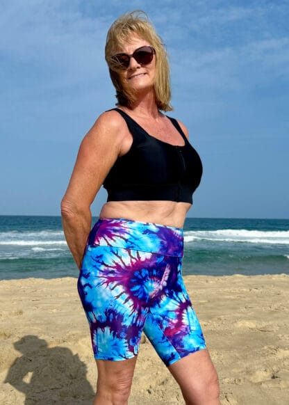 mature womens chlorine resistant swimwear crop top with zip front and support